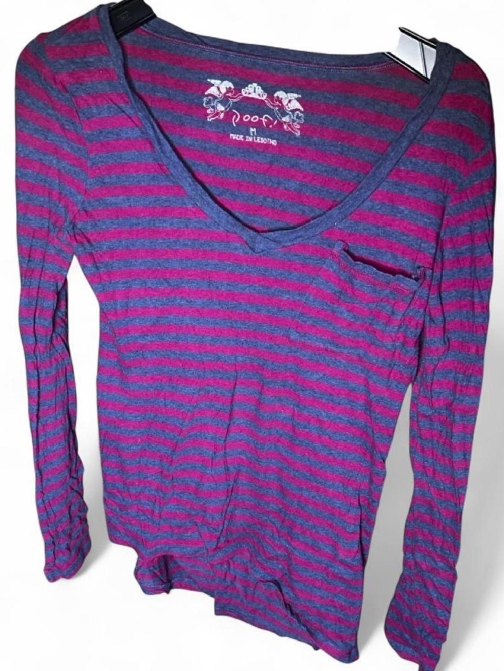 Poof! Striped V-Neck Long Sleeve Top - Pink & Blue